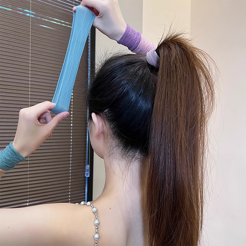 Anillo de cabello ultra ancho sin costuras jacquard de alta elasticidad duradera cuerda de cabeza para mujeres 2025 nueva piel sensación de cabello cola de caballo cubierta de cuero