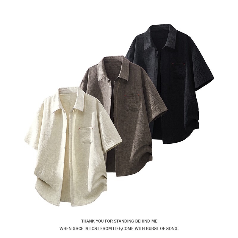 Breathable Ice Silk Imitation Linen Short-Sleeved Shirt for Men, Summer Thin Style, Japanese Trendy Brand, Large Size Men's Loose Half-Sleeved Jacket Breathable Ice Silk Imitation Linen Short-Sleeved Shirt for Men, Summer Thin Style, Japanese Trendy Brand, Large Size Men's Loose Half-Sleeved Jacket