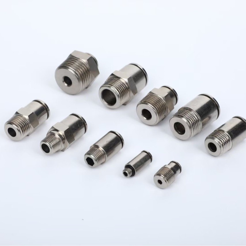 全铜镀镍304 直通外螺纹pc8-02 耐高压金属 2分4分快插管气动接头