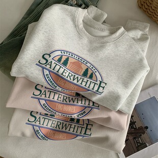 Loose Age-Reducing Korean Style Sweatshirt for Women 2025 Autum New Digital Printing Round Neck Pullover Student Tops and Jackets for Women