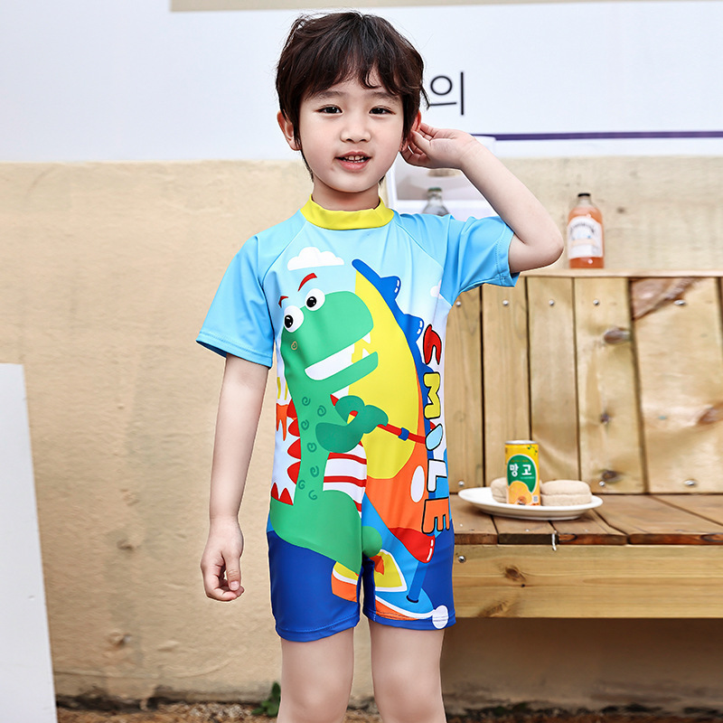 Amazon Cartoon Children's Swimsuit Boy Baby Little Dinosaur One-Piece Boxer Briefs Quick-Drying Boy Swimsuit