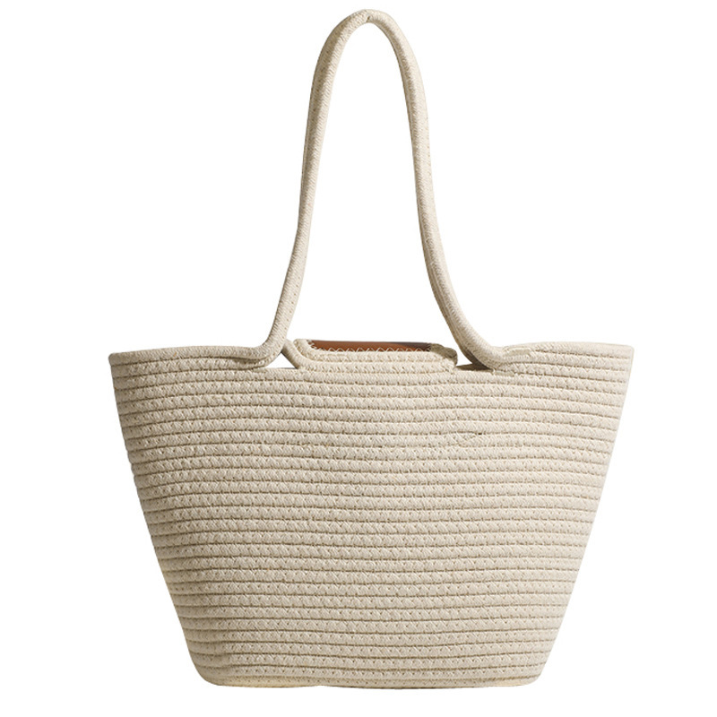 Borsa da spiaggia a spalla singola in corda di cotone intrecciata in erba da donna estiva 2024_voghion.com