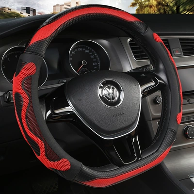 Car Steering Wheel Cover Anti-Slip: Steering wheel cover - black-red-d-type-38cm