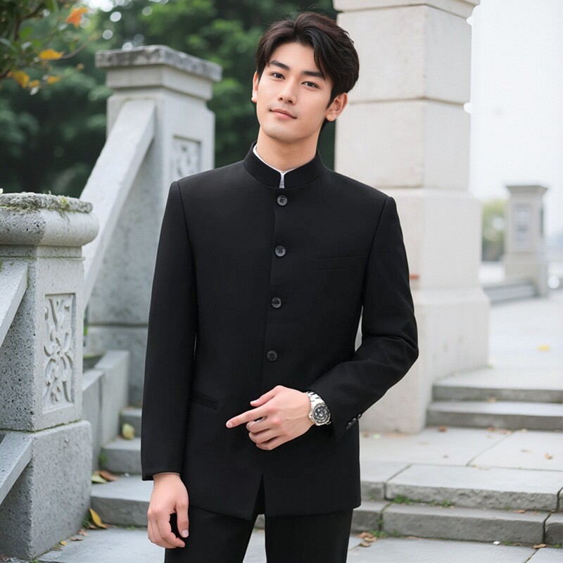 New Chinese Style National Style Suit Jacket with Vertical Collar May Fourth Youth Zhongshan Suit Wedding Boys Wear Tang Suit Suit suit