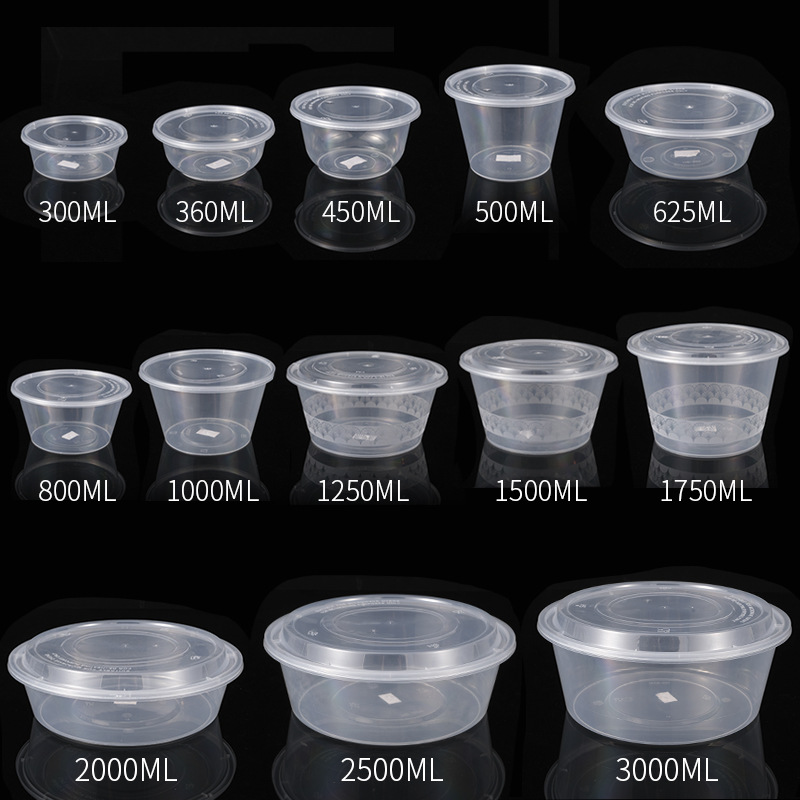 Caja de almuerzo desechable, caja de embalaje rectangular redonda para llevar, tazón de sopa para el hogar, frutas para comida rápida, caja de bento comercial