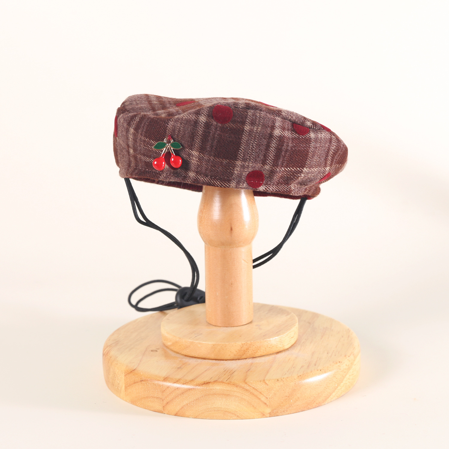 Mascotas de Año Nuevo de terciopelo de encaje bib gatos cachorros plaid flotilla flor arco cereza set sombrero boina