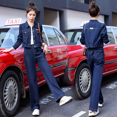 时髦减龄牛仔套装女2025春秋小个子时尚洋气显瘦外套阔腿裤两件套