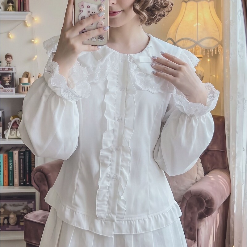 Doll Collar Lace Cute Sweet Shirt Soft Girl Autumn Lolita Lace Top Blouse