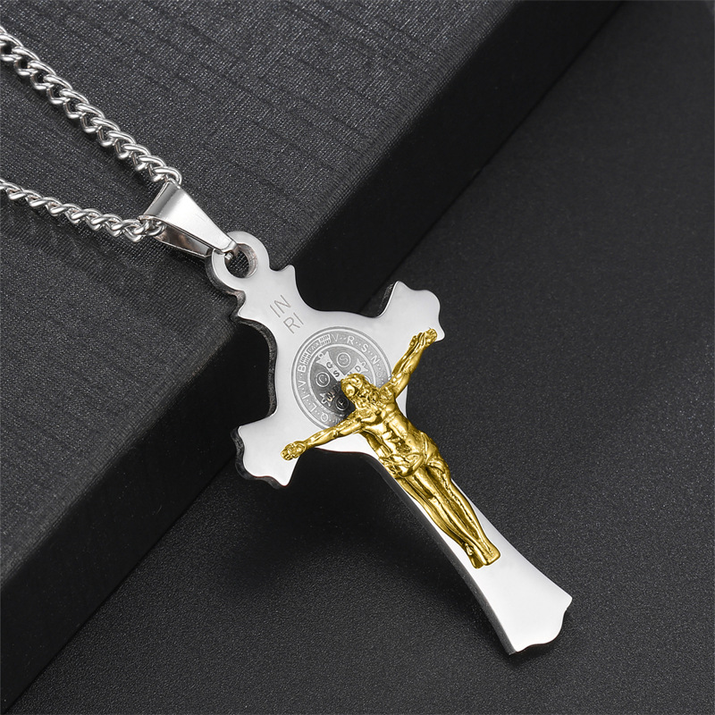 Street Occasion Hip-Hop Retro Cross 304 Stainless Steel Plating Men's Pendant Necklace