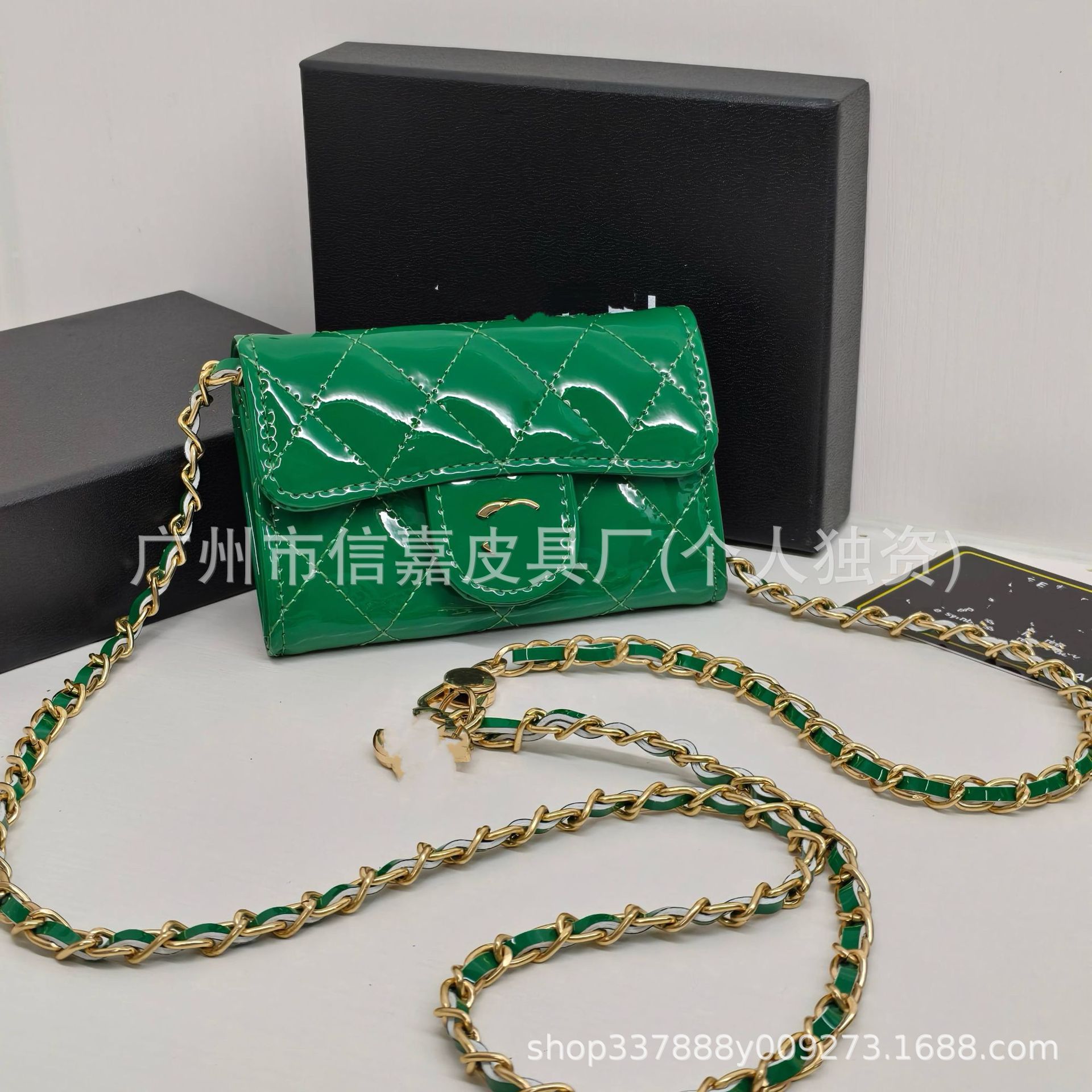 Patent leather dark green