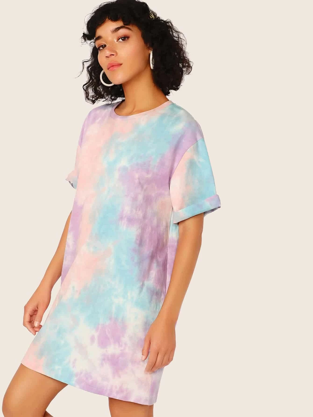 tie-dye round neck hort-sleeved casual dress NSDF49245