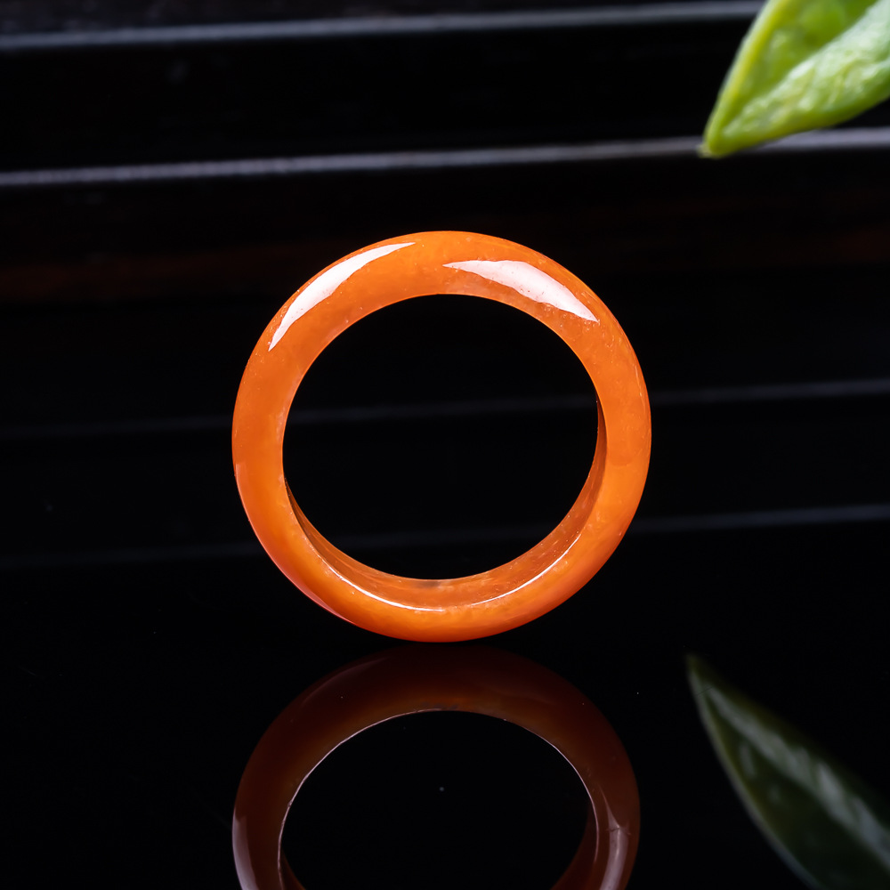 Natural red jade plain ring, smooth and rich in color, suitable for both men and women, ideal for everyday wear and as a gift