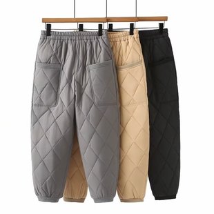 2024 autumn and winter new plus size Denim Korean fashion diamond lattice light down cotton pants H08 8546