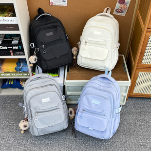 Cross-Border Casual Simple Middle School Student Schoolbag Female Korean Version Junior High School Class Backpack Large Capacity Lightweight Backpack