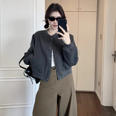 卡其色毛呢棒球服短外套女春季2025新款小个子短款高级感气质夹克