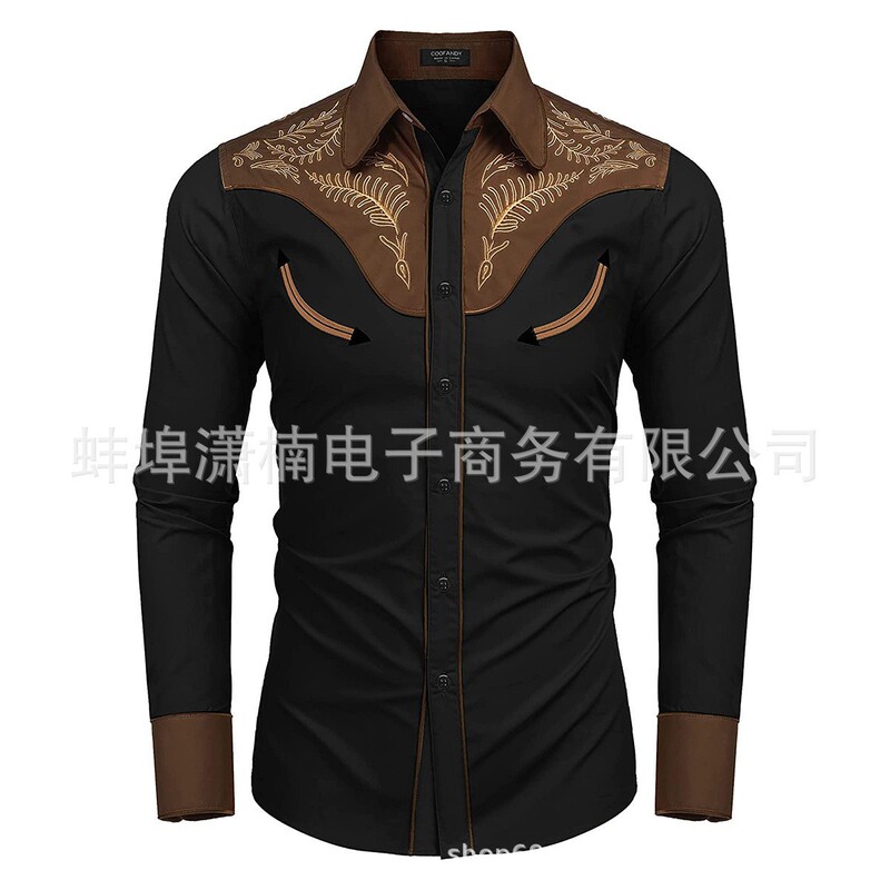 2024 Independent Station Cross-Border Men's Shirt Retro Western Denim Large Size Loose Cardigan Long-Sleeved Casual Shirt