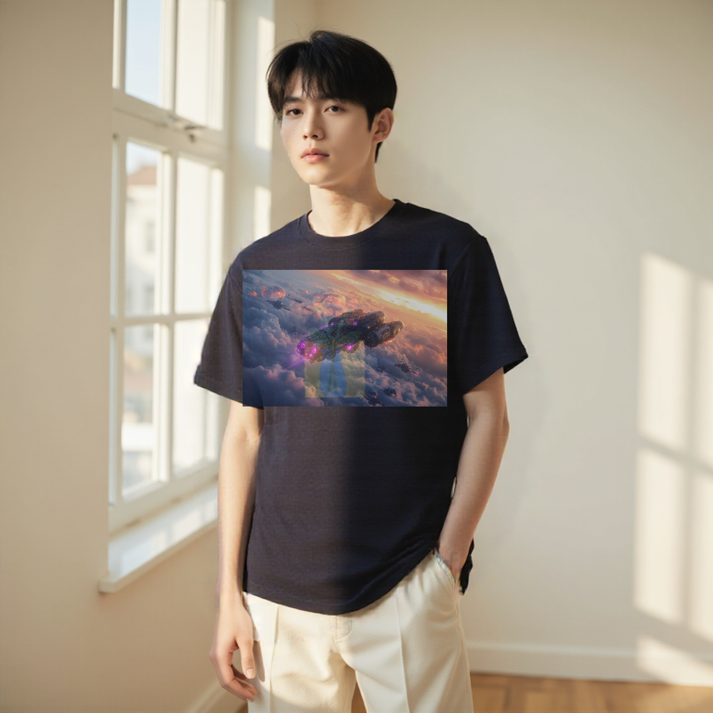 双色丝印仙霸录音立体拼图科幻飞船云层中飞行