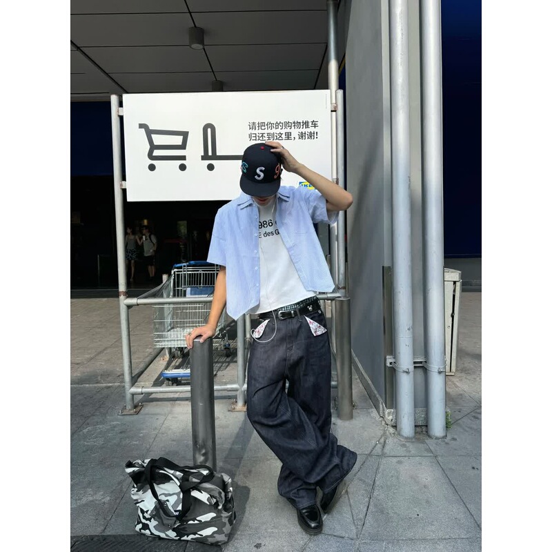 August Rain Second Generation Red Edge Red Ear Original Cow 14 Ounces Narrow A-Line Straight Floral Jeans for Men