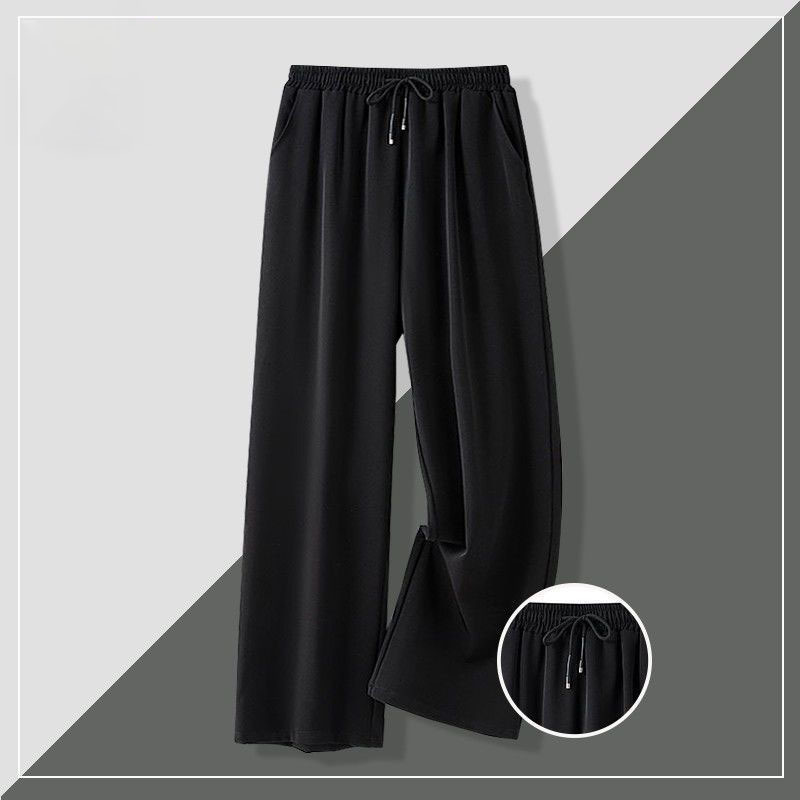 Summer Ice Silk Wide-Leg Pants, Loose Fit, Plus Size, Unisex Trendy Sports Versatile Height-Enhancing Casual Pants, Breathable