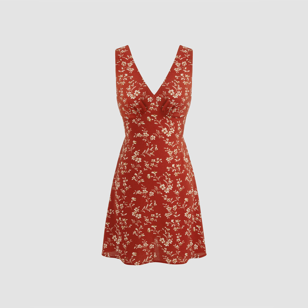 Floral Print V Neck Dress Elegant Fresh Style Comfortable Fit Perfect for Spring Summer Occasions Wholesale