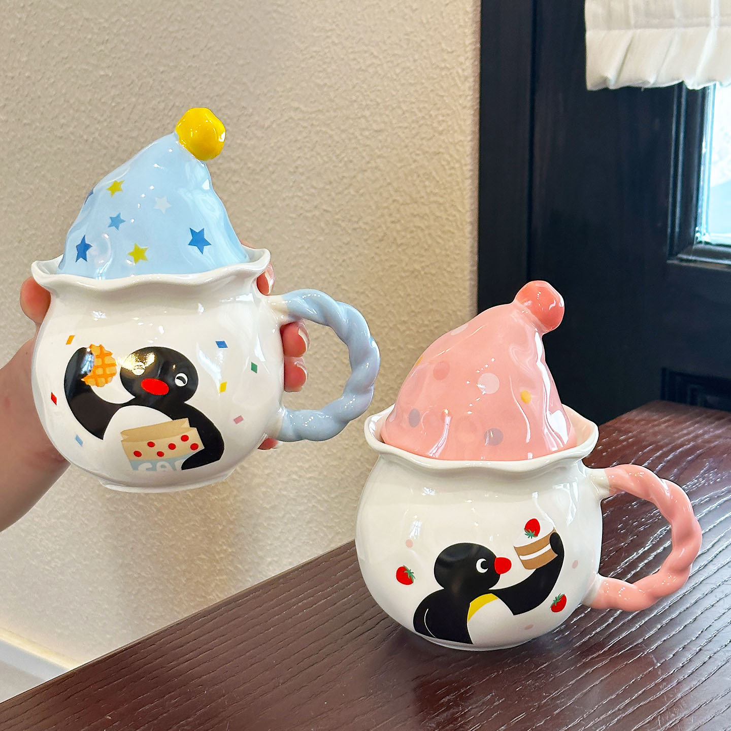 Cerámica Dian Pingu familia de pingüinos copos de cerámica pareja de alto valor de la cara nueva taza de agua regalo de cumpleaños