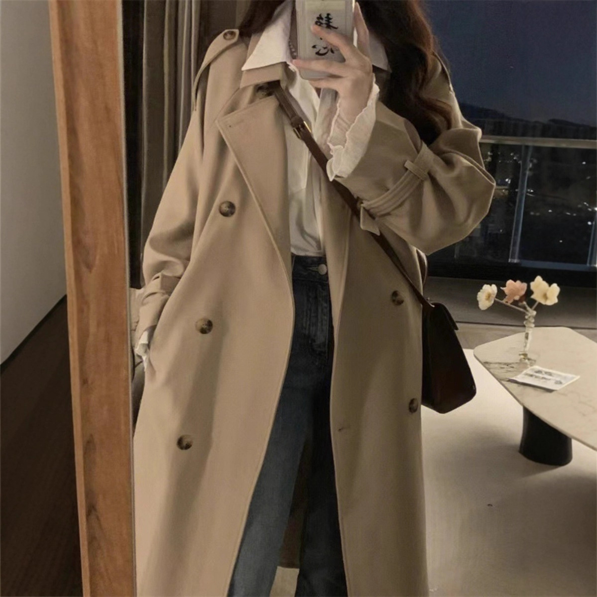 大码胖妹妹卡其色风衣外套女中长款春秋新款韩系英伦风高级感大衣