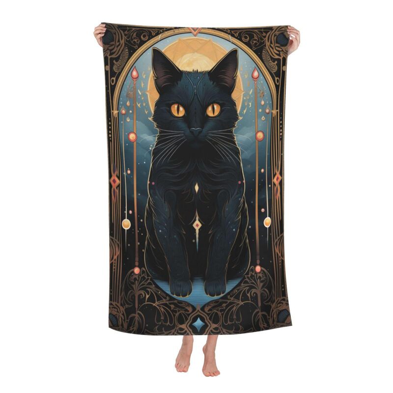 Beach Towel Black Cute Cat Sand-Free Microfiber Towel Soft Quick-Drying Large Size Swimming Pool Beach Towel