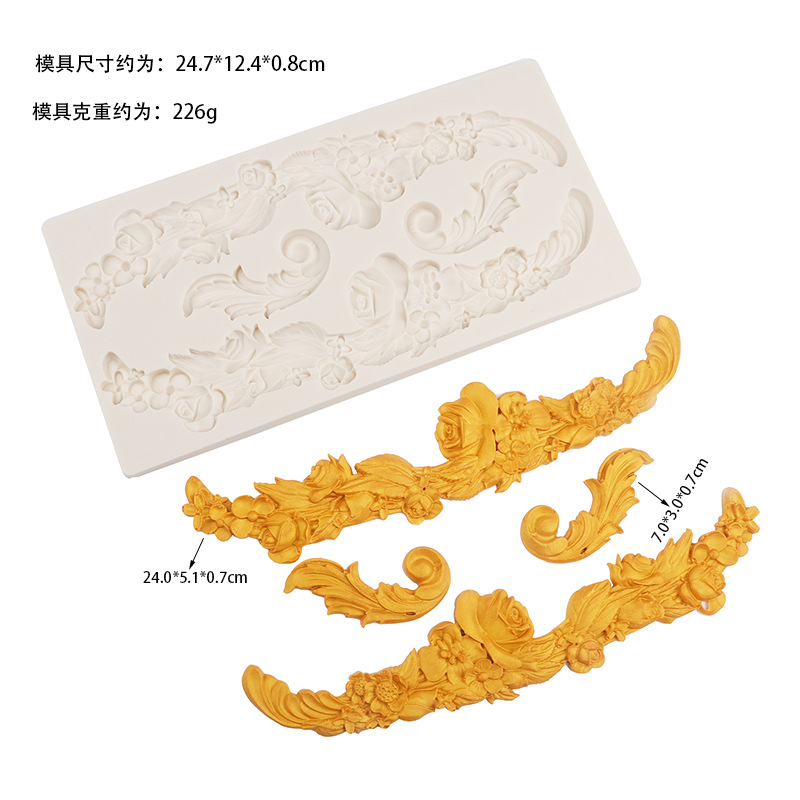 Molde de silicona para pastel horneado patrón europeo estilo retro en relieve molde de chocolate molde de flip seco