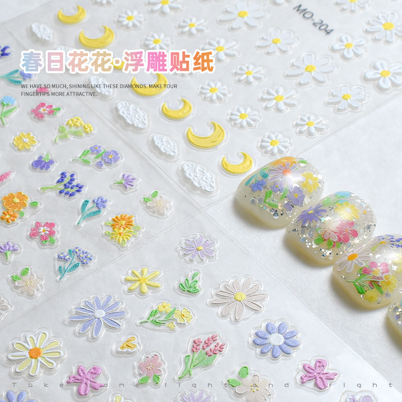 Nail stickers wholesale embossed flower stickers oil painting style cute mini lavender waterproof self-adhesive rose stickers