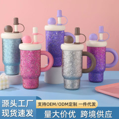 純チタン巨大保温カップ 大容量携帯カップ 高品質二重構造茶水分離アイスカップ ストロー付き