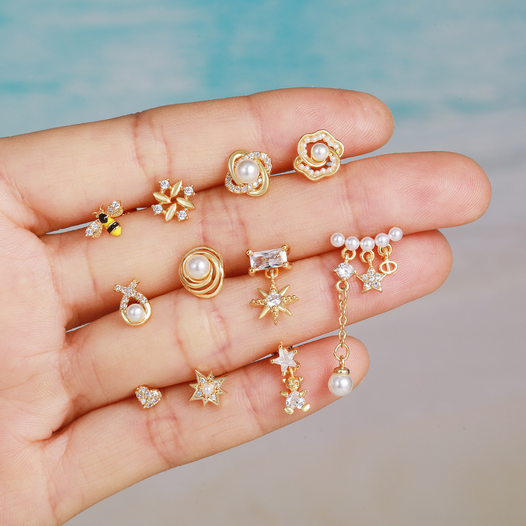 Fashion Star Brass Inlay Zircon Ear Studs 1 Piece