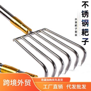 Chai Fishing Cleaning Water Grass Rake Grass Four Teeth Six Teeth Small Rake Stainless Steel Head Accessories Anchor Fish Supplies