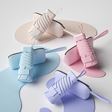 新款皮套拉链包六折防晒防紫外线太阳雨伞女晴雨伞两用折叠卡包伞