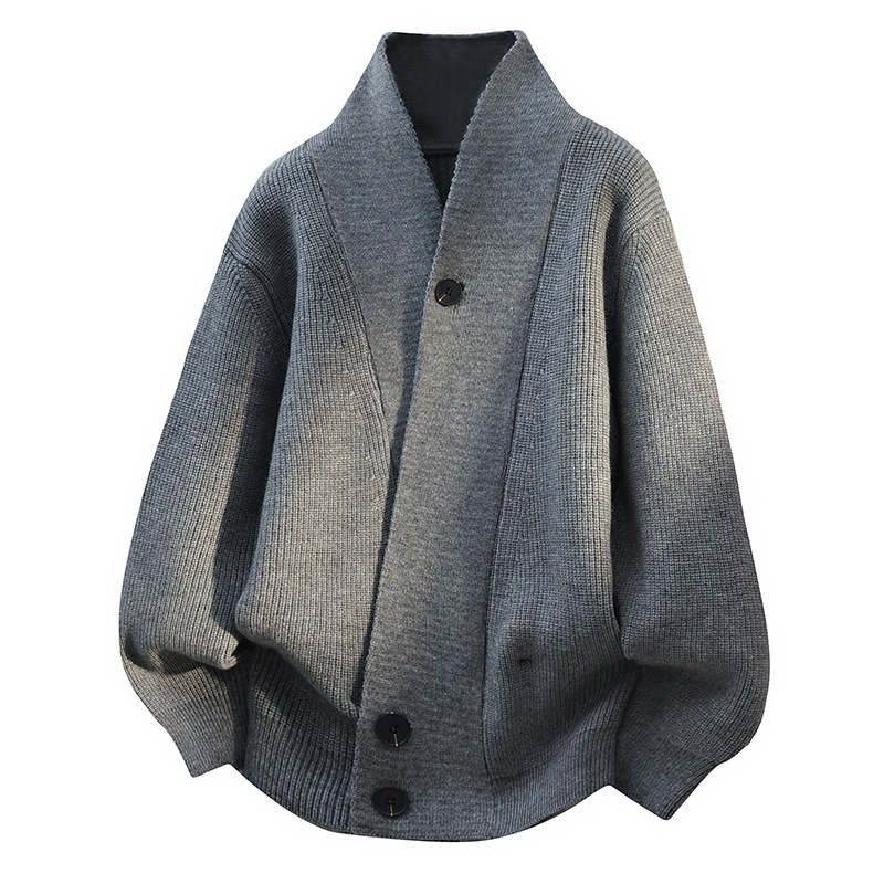 Cross-Border Foreign Trade Old Money Style Autumn and Winter New Men's Cardigan Knit Sweater Heavy Casual Loose Solid Color Jacket Men