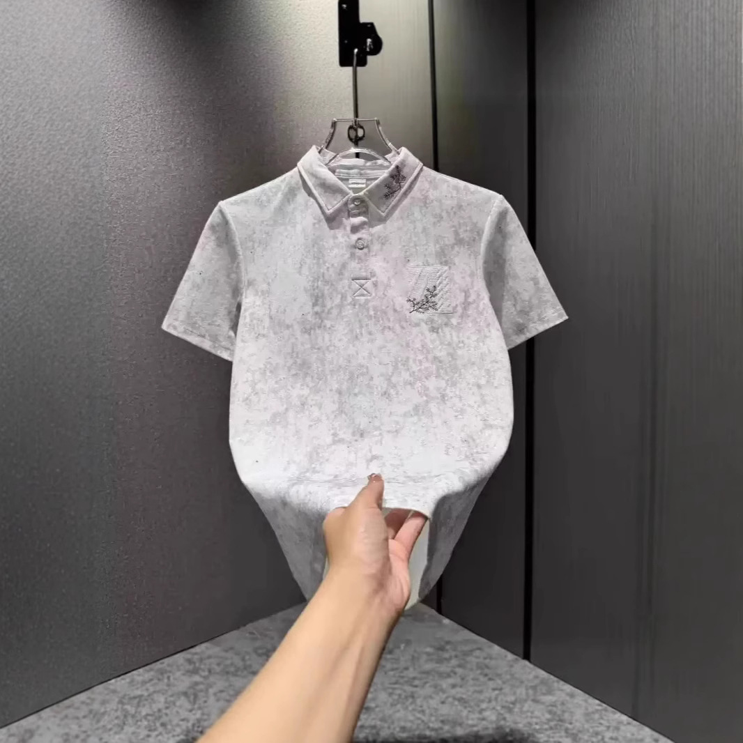 High-Quality New Summer Trendy Embroidered Embellished Lapel Men's Polo Shirt Breathable Casual Short-Sleeved Design Trendy