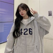 国潮开衫大码卫衣女嘻哈刺绣外套宽松休闲百搭情侣潮牌连帽外套衫