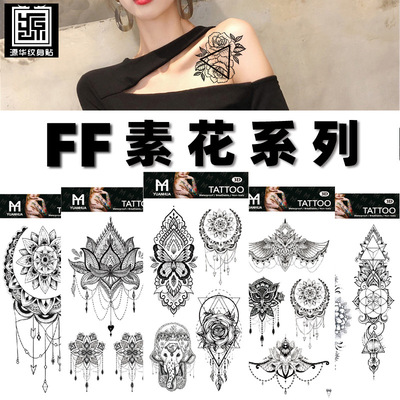 源華防水紋身貼廠家現貨批發狼頭圖騰阿拉伯文字紋身貼紙跨境供貨