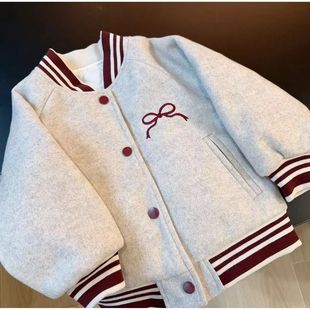 Girls' Outwear Autumn and Winter 2024 New Kidsren's Baseball Uniform Quilted Thickeneded Top Korean Kidsren's Clothing Woolen Outwear