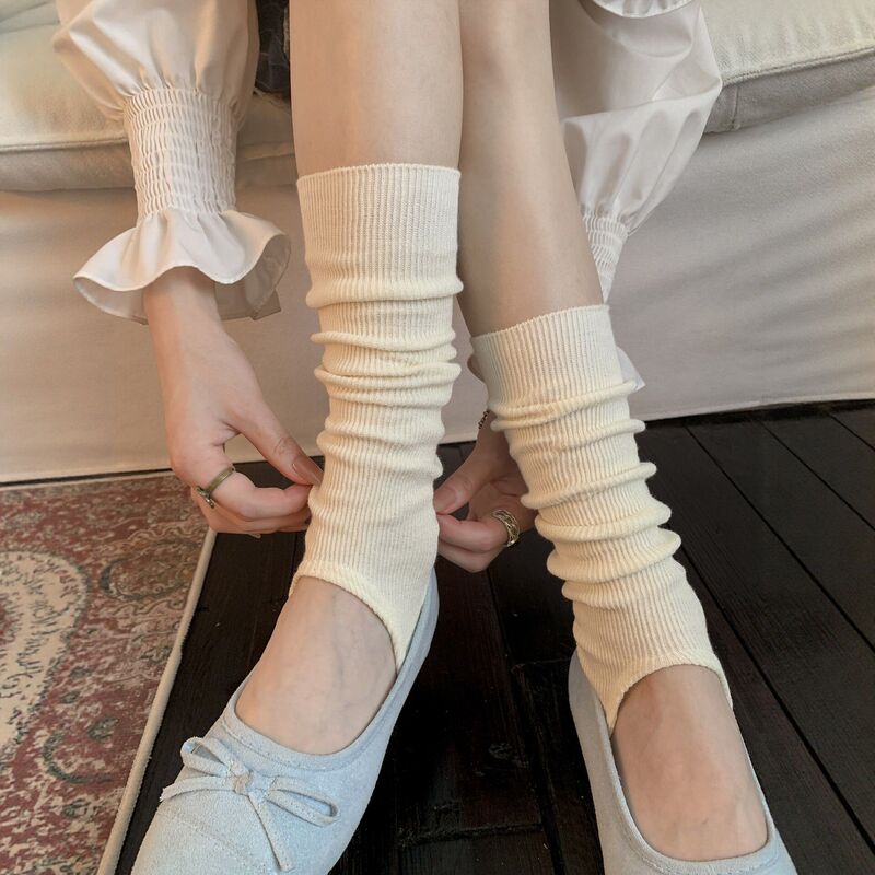Women's Spring and Summer Thin Ballet-Style Footless Socks, Dual-Wear Calf Socks, Miu-Style Vertical Stripe Slimming Leg Warmers