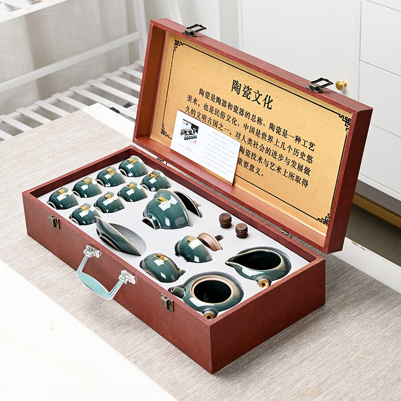 Official Kiln Celadon Tea Set Ceramic Full Kung Fu Tea Set Gift Box Ge Kiln Crackle Tea Set Gift Wholesale
