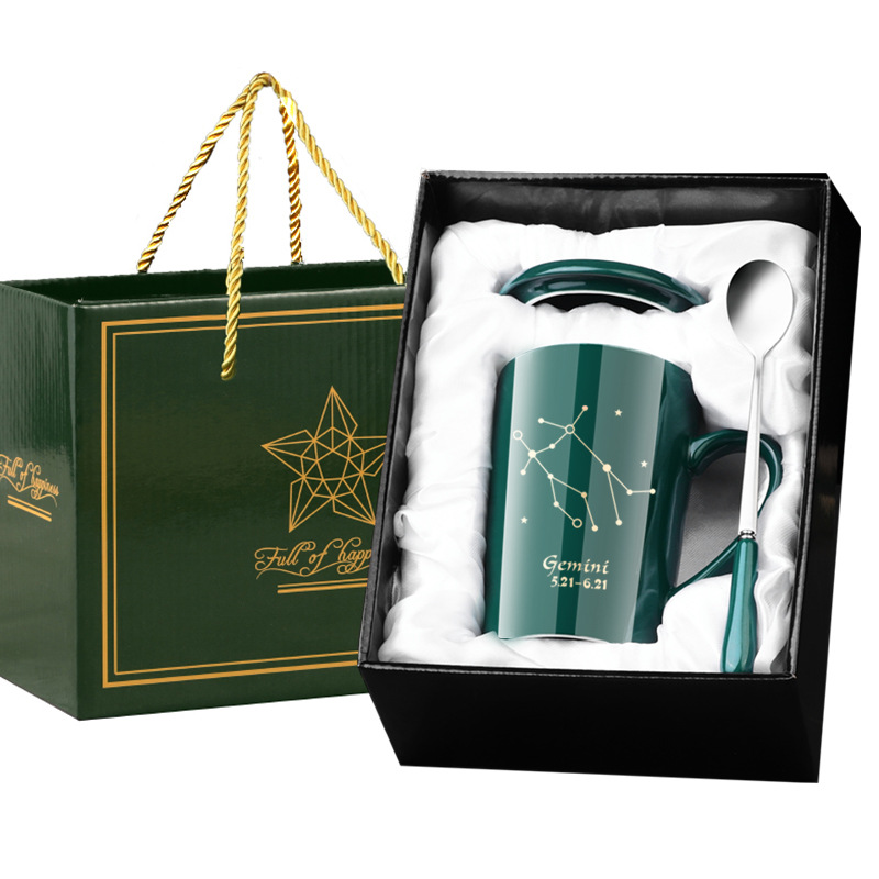 Ceramic Zodiac Mug Set With Lid And Spoon, Large Gift Box Cup_voghion.com