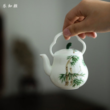 陶瓷茶壶釉下彩纯手绘绿竹家用功夫茶具过滤球孔手抓壶单壶泡茶壶