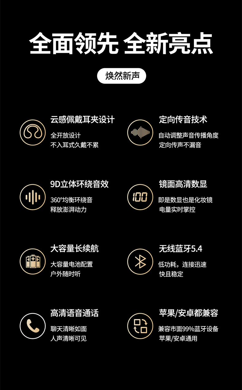 新款夹耳式 非 骨传导耳机无线蓝牙开放式耳机智能数显长待机