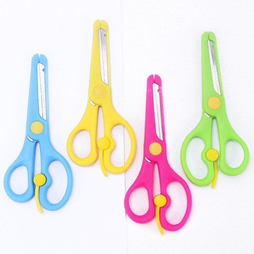Children's handmade plastic edged spring scissors student cartoon scissors handmade scissors stainless steel scissors