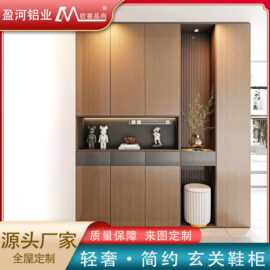 防霉木纹铝合金鞋柜定制现代家用入户门厅隔断一体组合玄关柜厂家