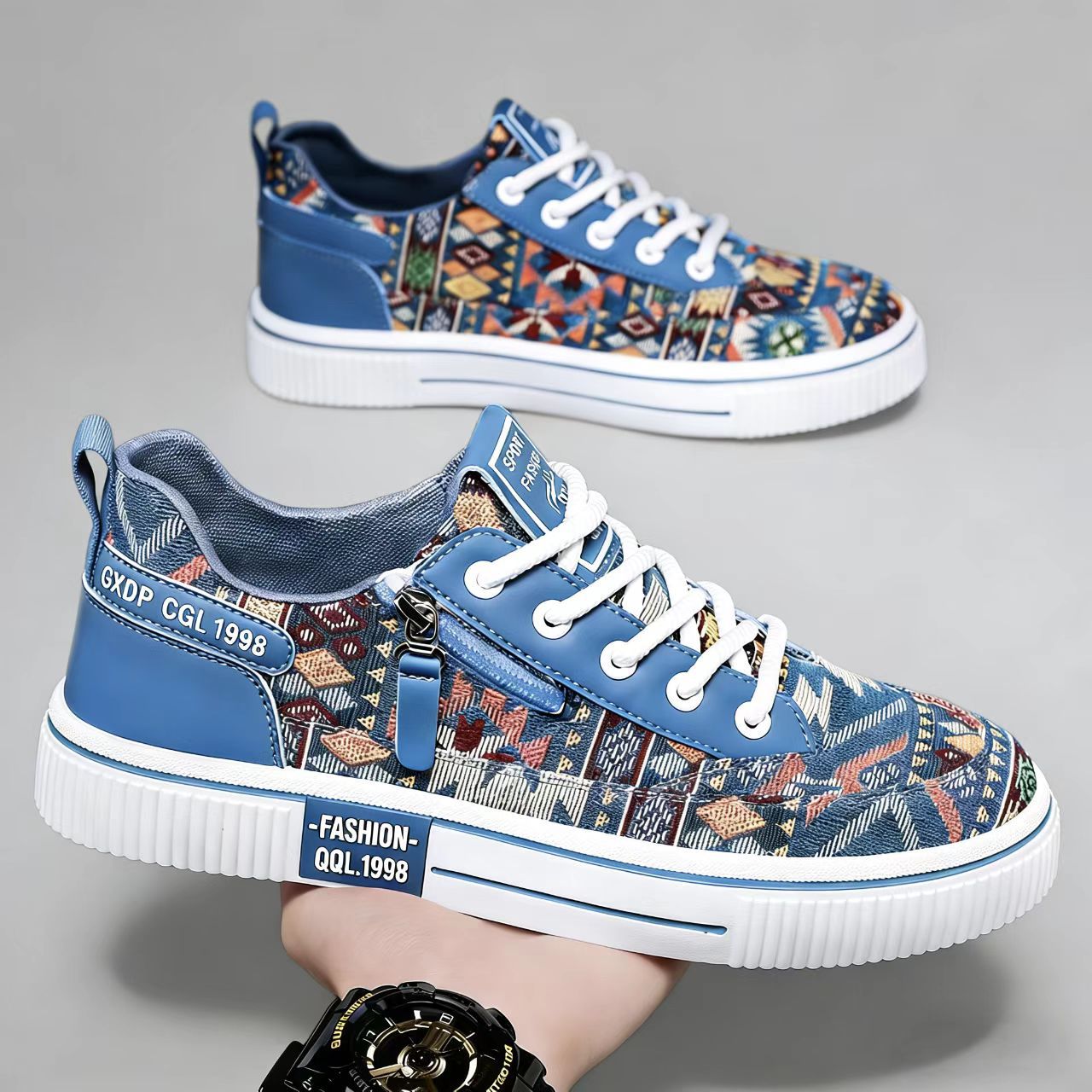 Zapatos de lienzo impresos para hombres primavera transpirable con nicho de diseño casual zapatos de skate para hombres ligeros con suela suave casual
