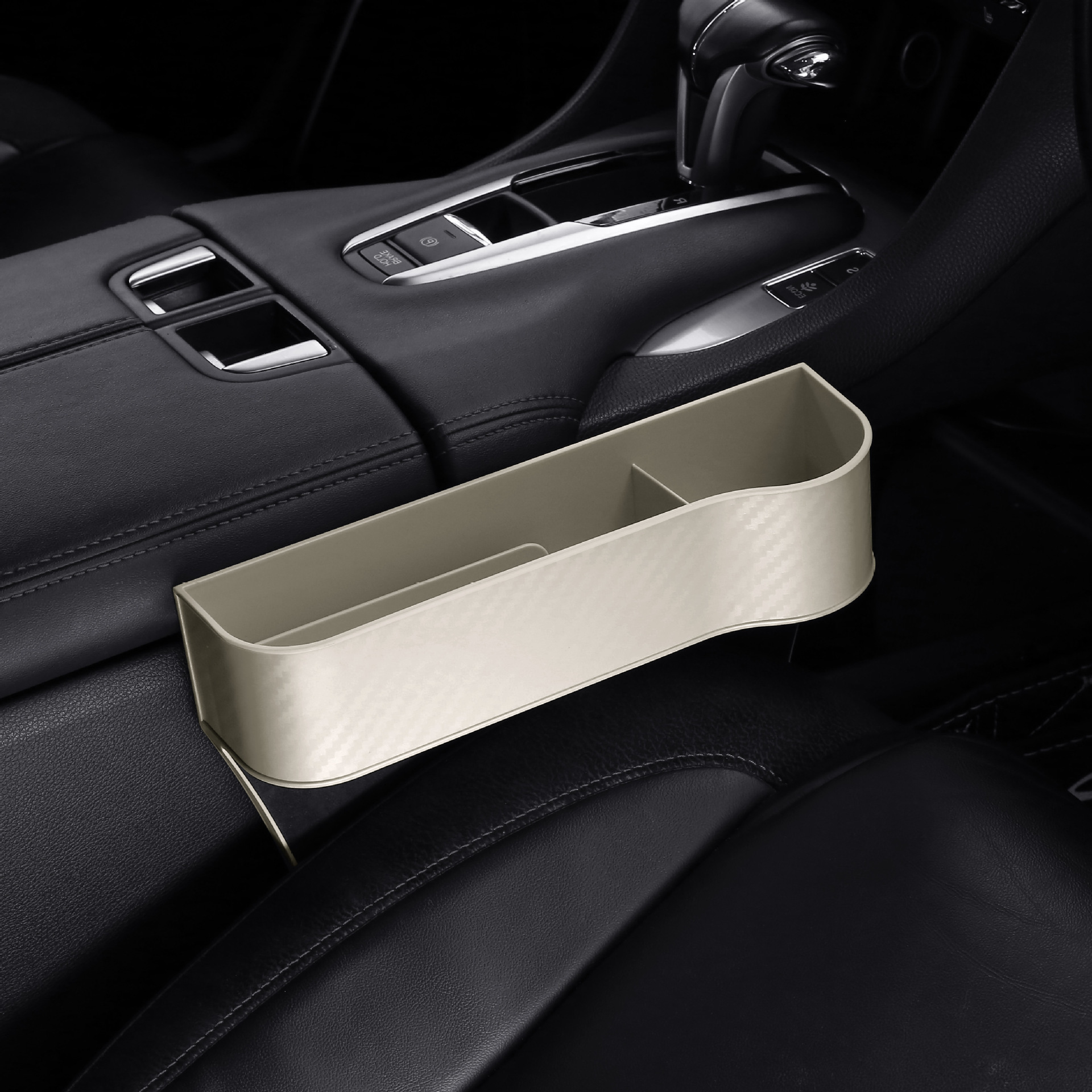Console Gap Organizer – Qìchē Car storage bag/box - carbon-fiber-pattern-modified-material-beige-passenger-side