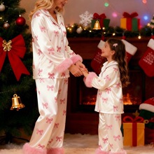 J 15046 Girl's Bow Print Pajama Set ������ӡ��˯�� �羳����