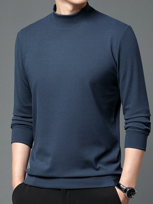 New Men's Sweater Men's Autumn Korean-style Mid-high Collar Base Shirt Youth Casual Fleece Long-sleeved T-shirt Knitted Shirt