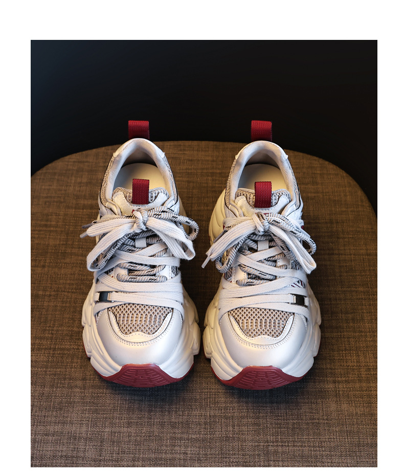 Giày sneaker nữ đế dày lưới nhẹ nâng chiều cao 9 cm — xám đỏ chi tiết 19